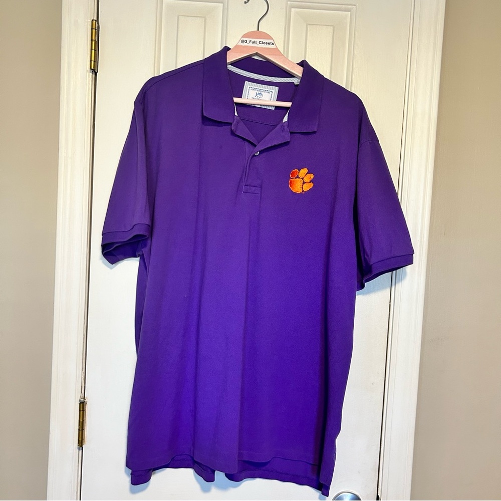 Southern Tide “The Skipjack” Purple Clemson Tigers Embroidered Paw Print Polo